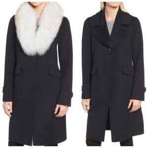 DEREK LAM 10 CROSBY New Minimalist Wool Coat Faux Fur Trim Oversized Pockets XL